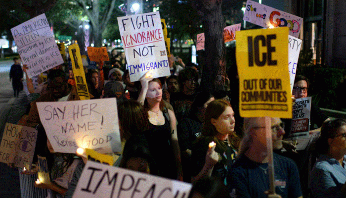 ইমিগ্রেশন কর্মীর গুলিতে নারী নিহতের প্রতিবাদে যুক্তরাষ্ট্রে বিক্ষোভ, সংঘর্ষ