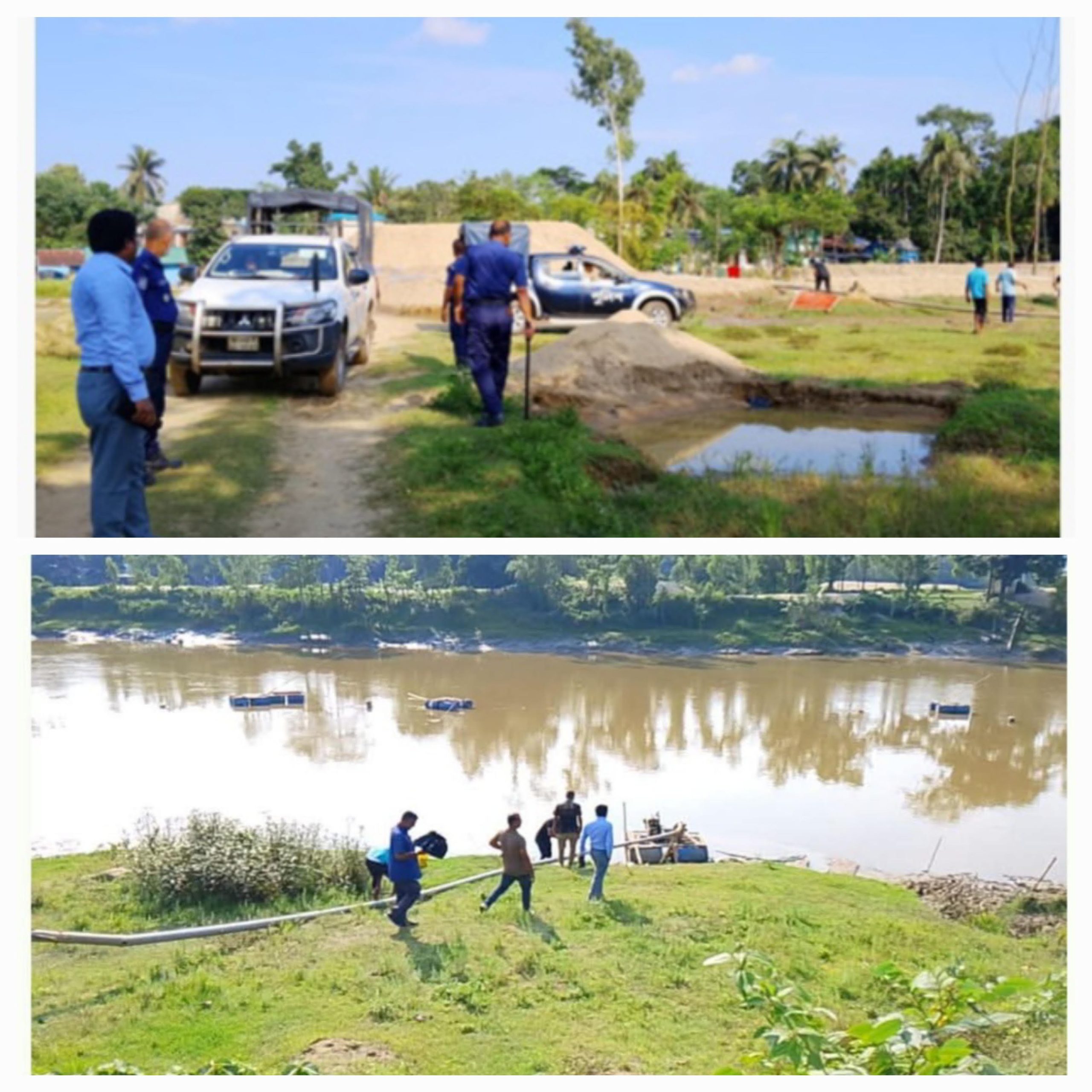 চট্টগ্রাম মিরসরাইয়ে ফেনী নদীতে টাস্কফোর্সের হানা: ১৪ বালু তোলার মেশিন ও ৫ হাজার ফুট পাইপ ধ্বংস।